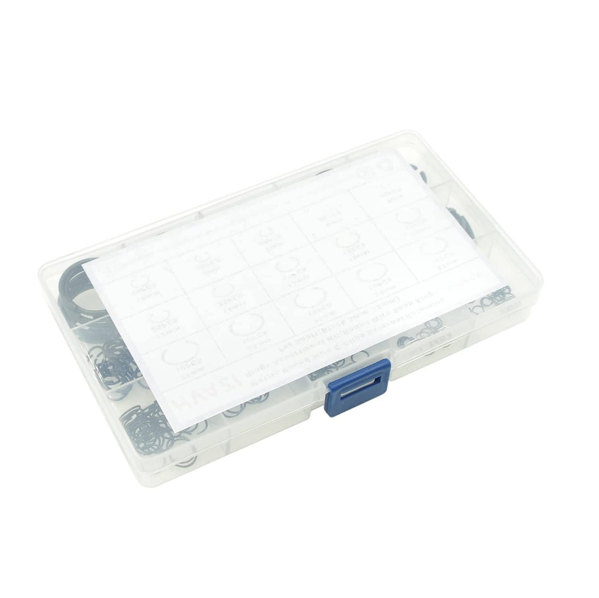 External retaining ring assortment case with labeled insert and assortment tray