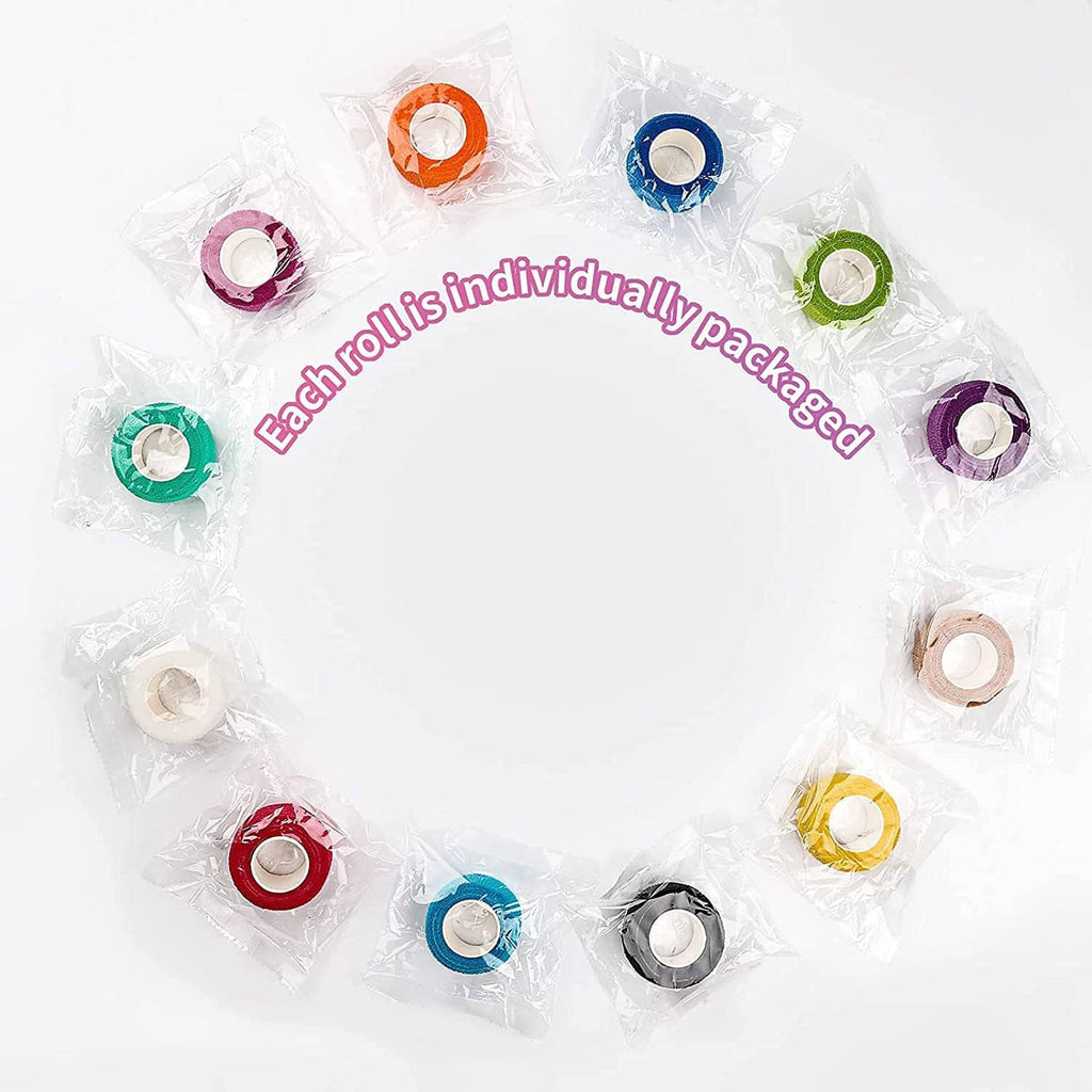 Individually packed self-adhesive elastic bandage wrap rolls in assorted colors