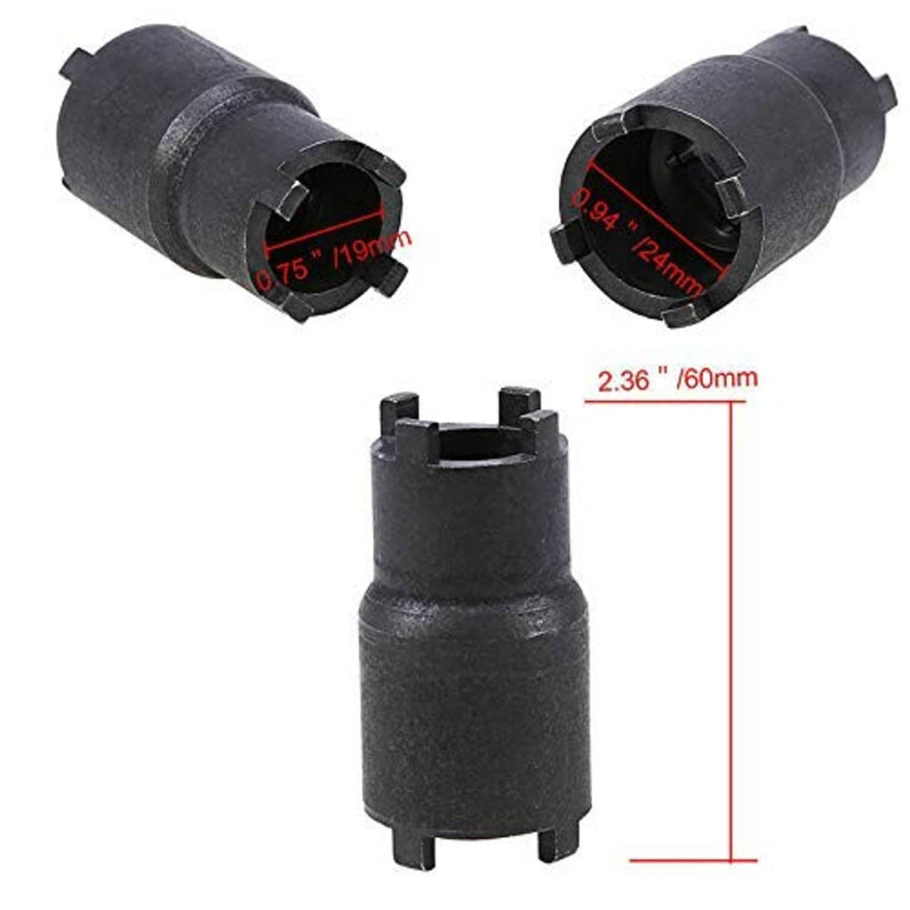 Black locking socket set with internal notches and red size markings