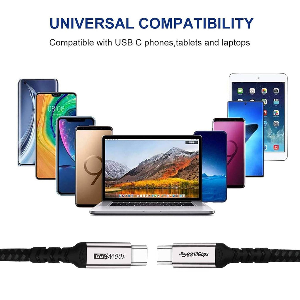 USB-C to USB-C cable pair with universal compatibility, braided black leads and silver ends