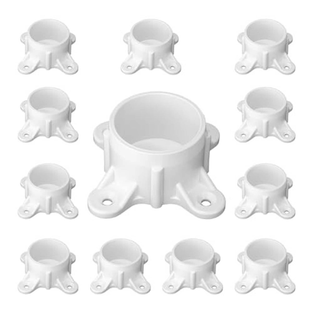 White 1-1/2 in PVC flange cap fittings, 12-pack with multiple screw-mount bases