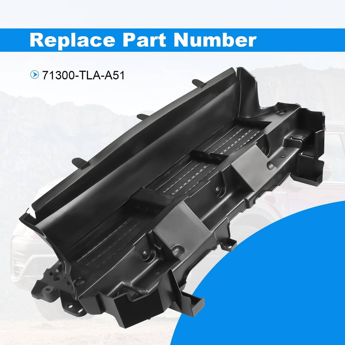 Black grille shutter actuator housing and slatted vent panel with mounting points