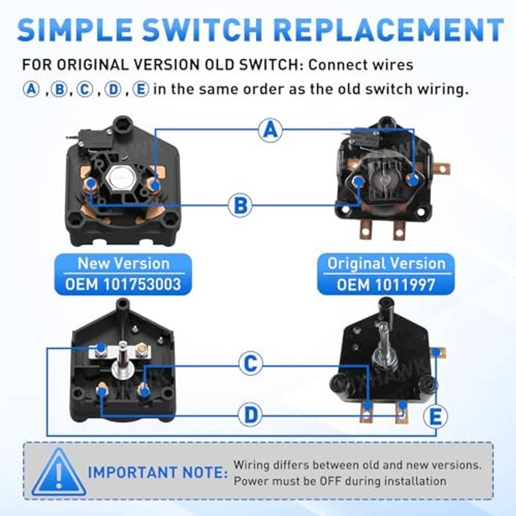 Forward/reverse switch replacement with terminal contacts and black plastic housing