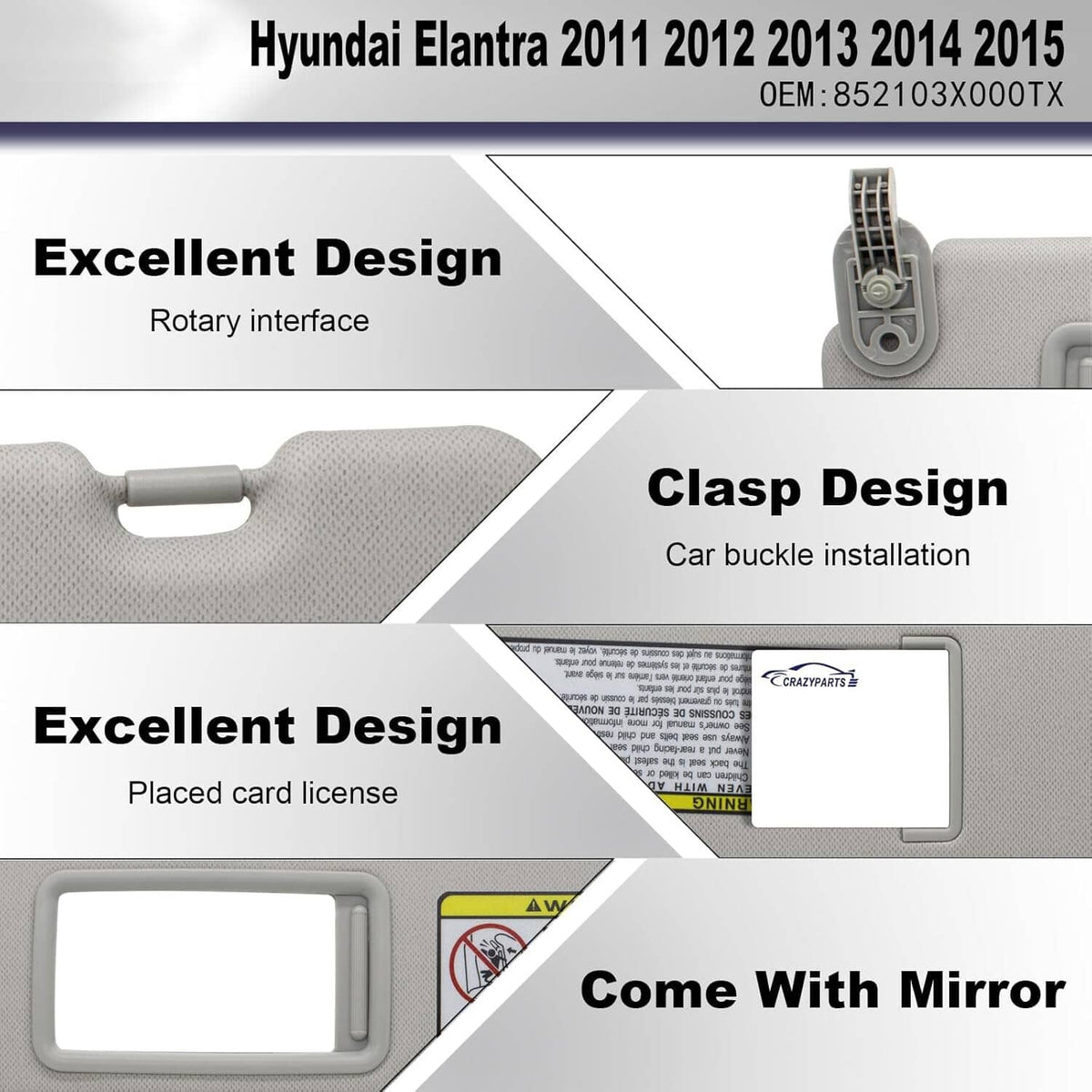 Gray sun visor mounting area with clip and left vanity mirror opening