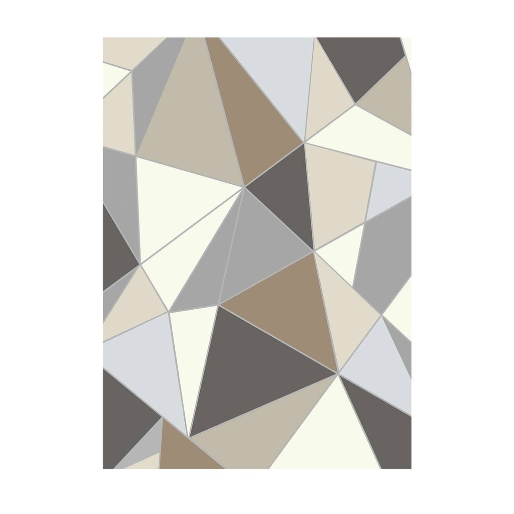 Geometric area rug with charcoal gray, beige, and white triangular pattern