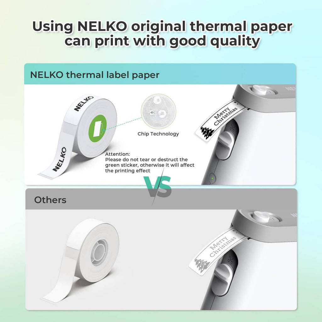 Thermal label paper comparison showing chip technology and good printing quality