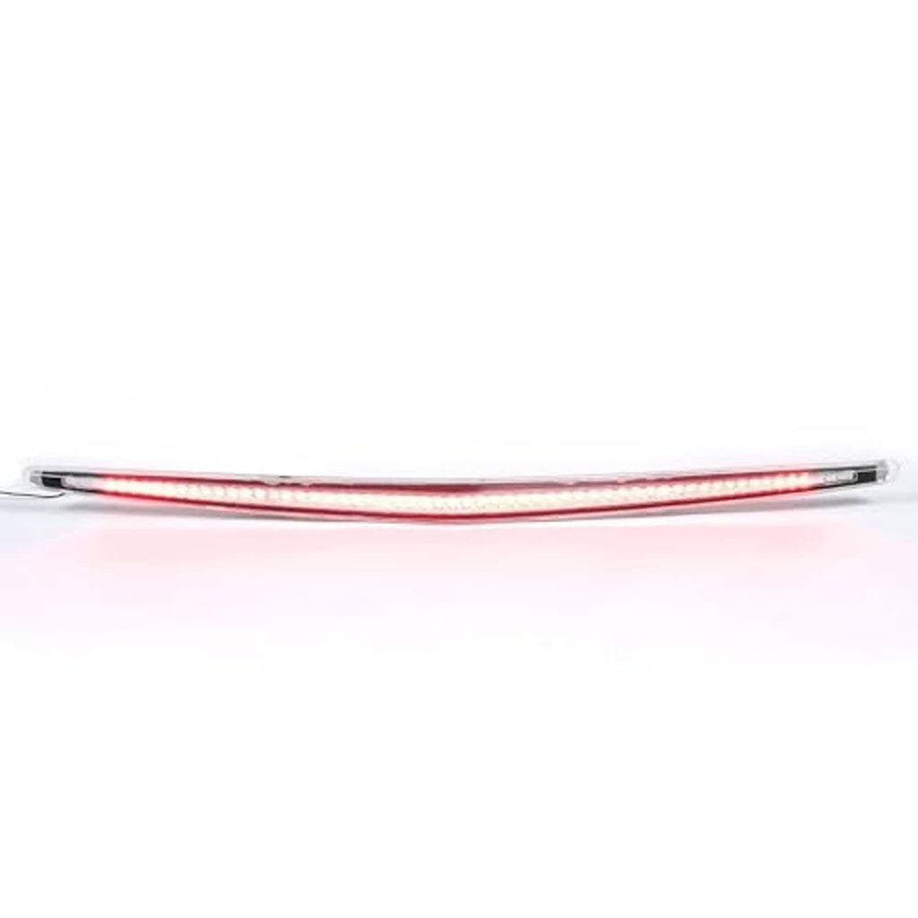 Rear LED third brake light bar illuminated red across the full length.