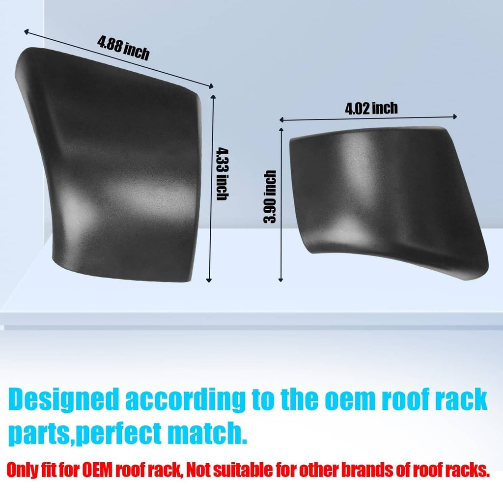 Black curved roof rack end cap covers, left and right size dimensions