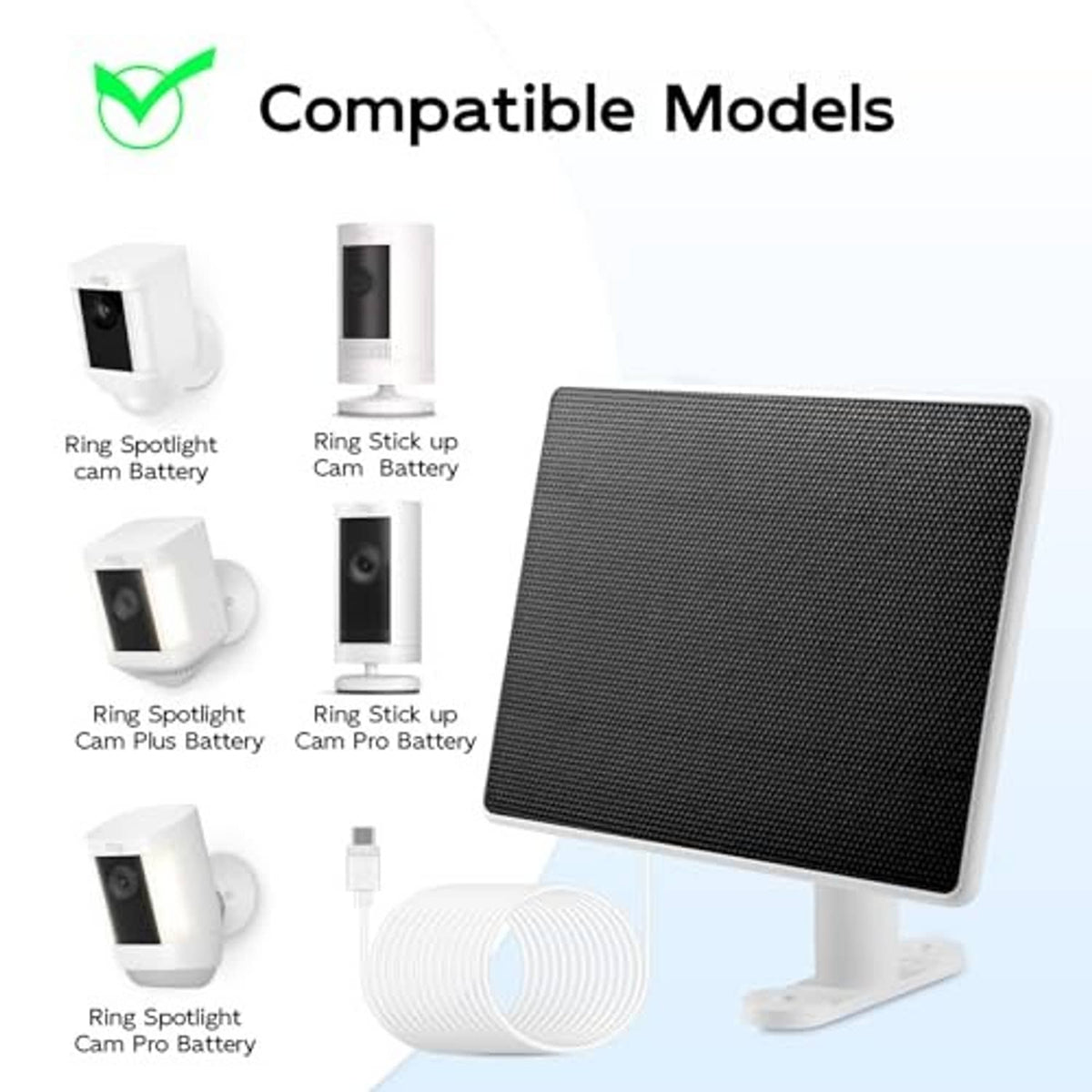Black solar panel with white stand, plus small camera accessory mounts shown