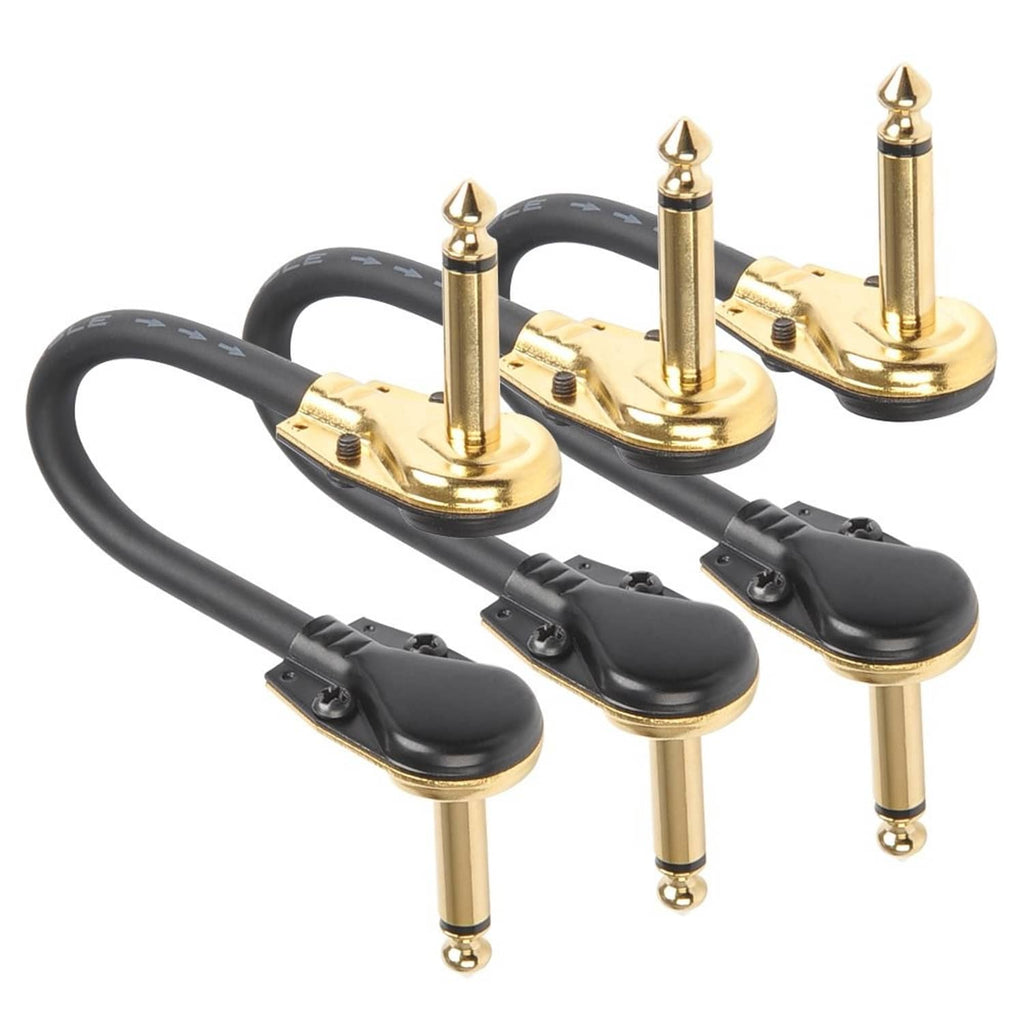3-pack guitar patch cables with gold 1/4 plugs and black molded cable housings