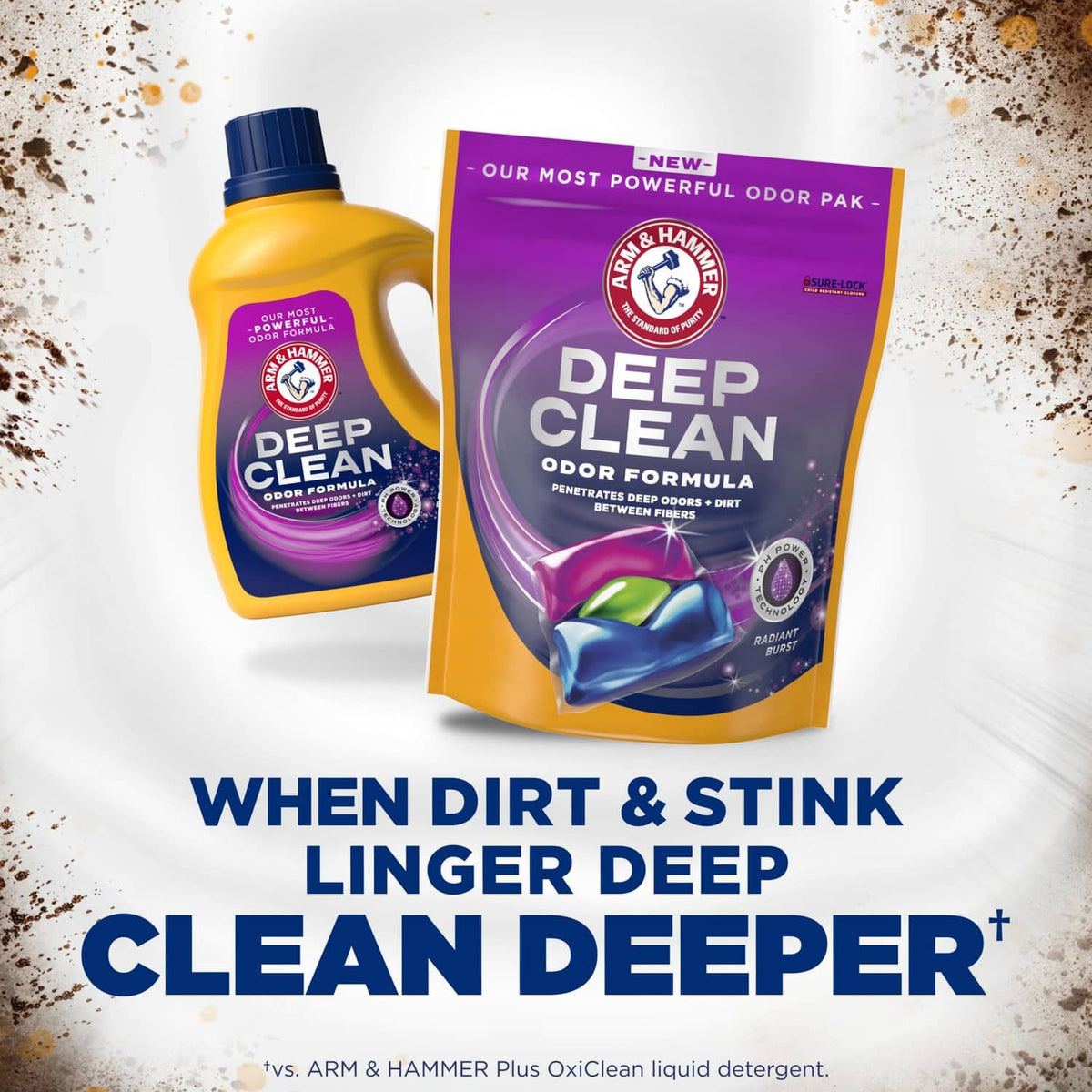 Laundry detergent bottle and Deep Clean odor formula refill pouch set.