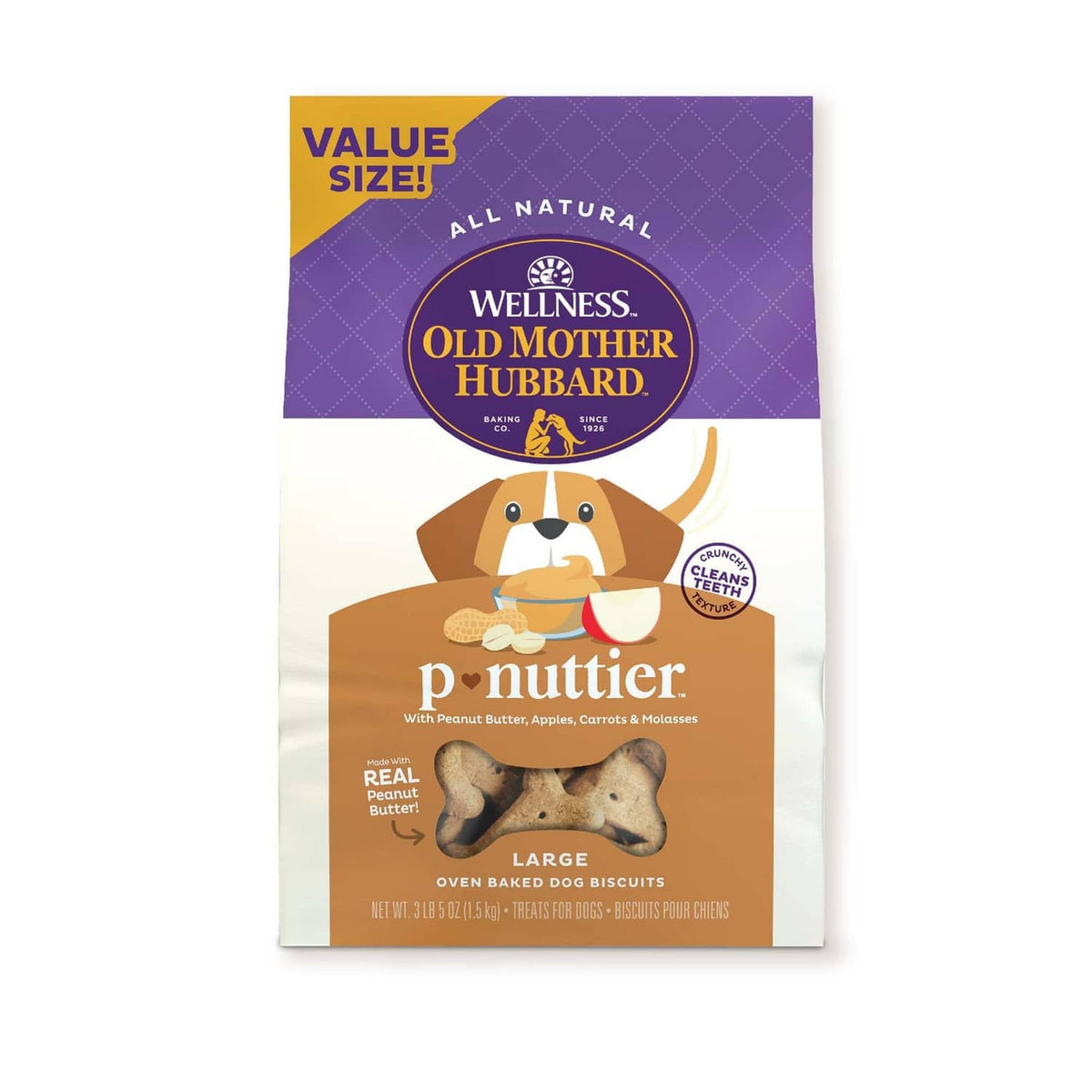 Old Mother Hubbard p’nuttier large natural dog biscuits bag with peanut butter flavor