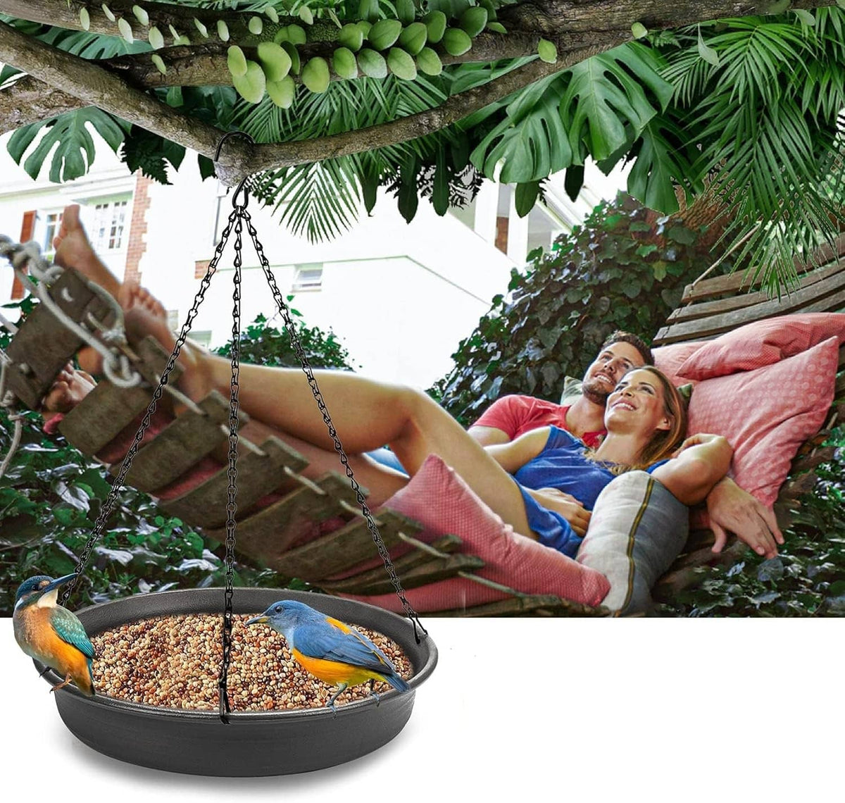 RivetOak Hanging Bird Bath Bird-Feeder - CARGEN Garden BirdBath Tray Dark Grey