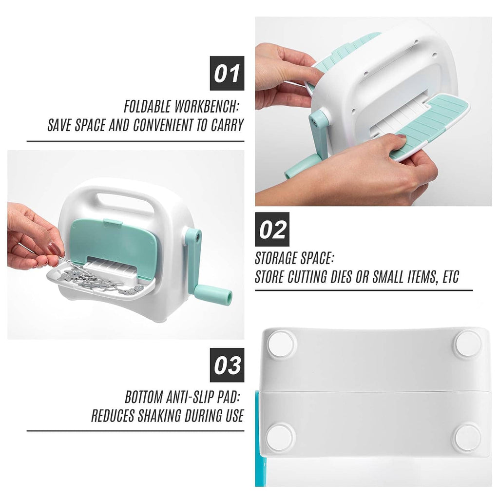 Foldable mini die cutting machine showing base and anti-slip bottom pad
