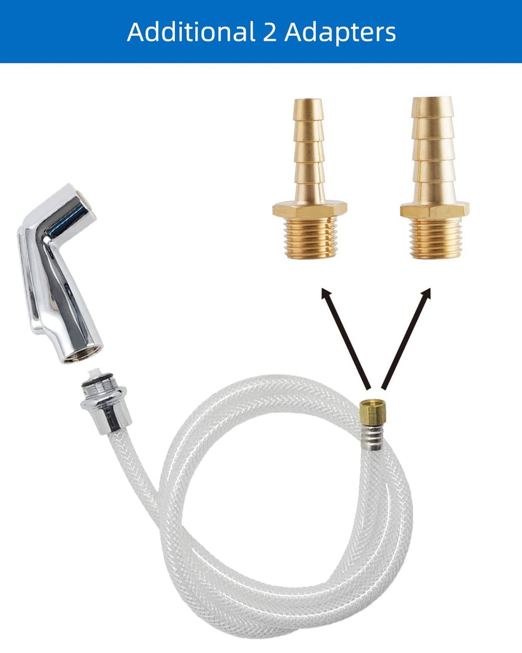 Chrome side sprayer adapter set with braided hose and brass quick-connect pieces