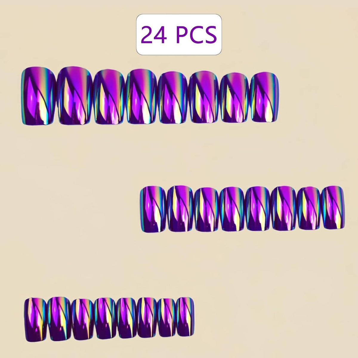 Purple chrome mirror press-on nail set with medium square tips