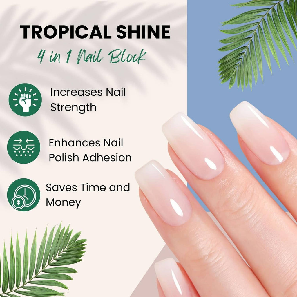 Mini 4-way nail buffer block with hand holding it over manicured nails