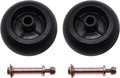 Mower anti-scalp deck wheel assembly with black rubber wheel and axle bolt hardware
