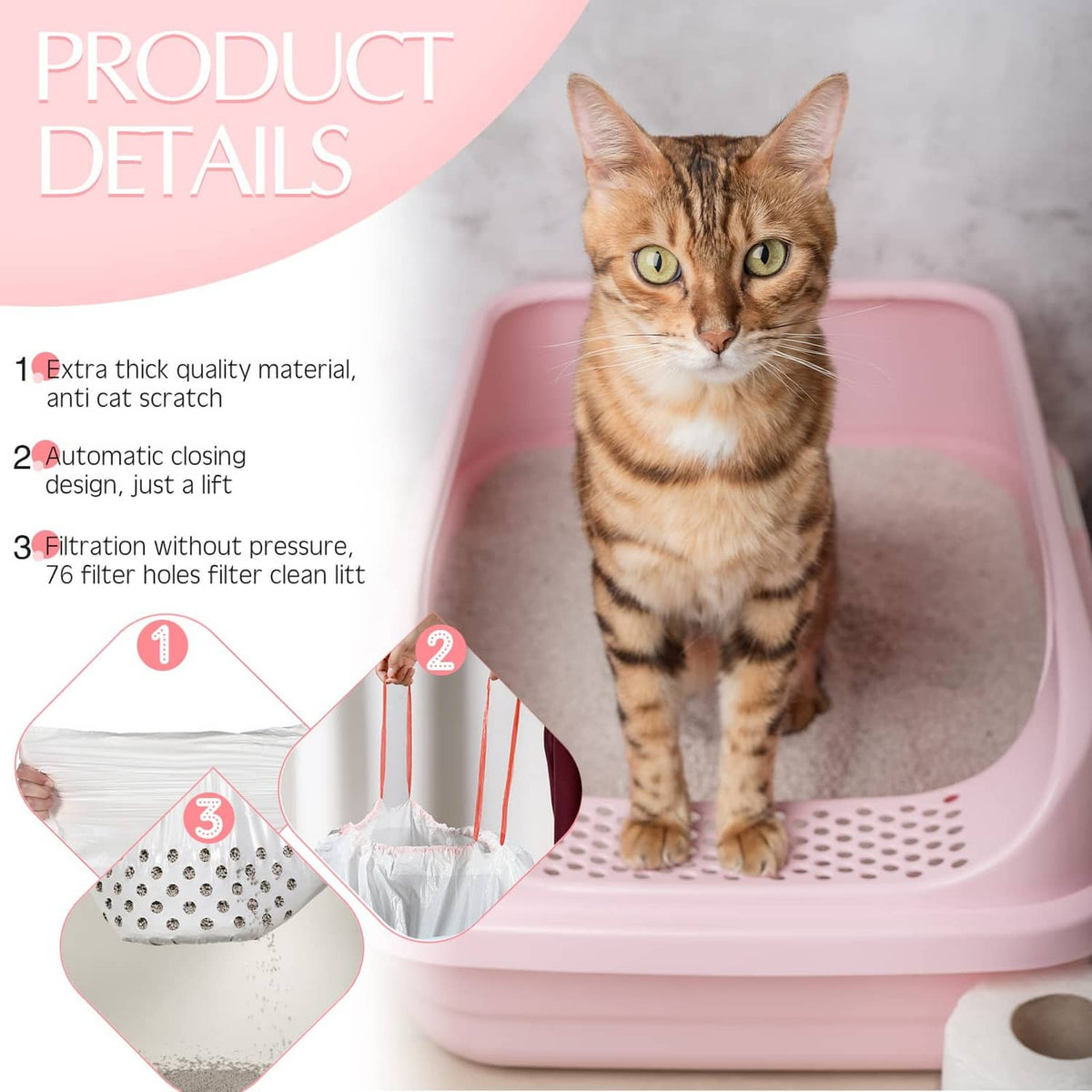 Thick white cat litter sifting liner with perforated base in a litter tray
