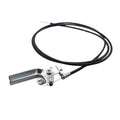 Throttle control cable replacement with black cable housing and silver metal lever clamp.