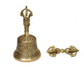 Brass Tibetan meditation bell with engraved base and paired dorje vajra