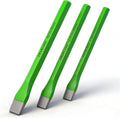 Three green cold chisels with gray steel ends, set of 3 for heavy-duty work