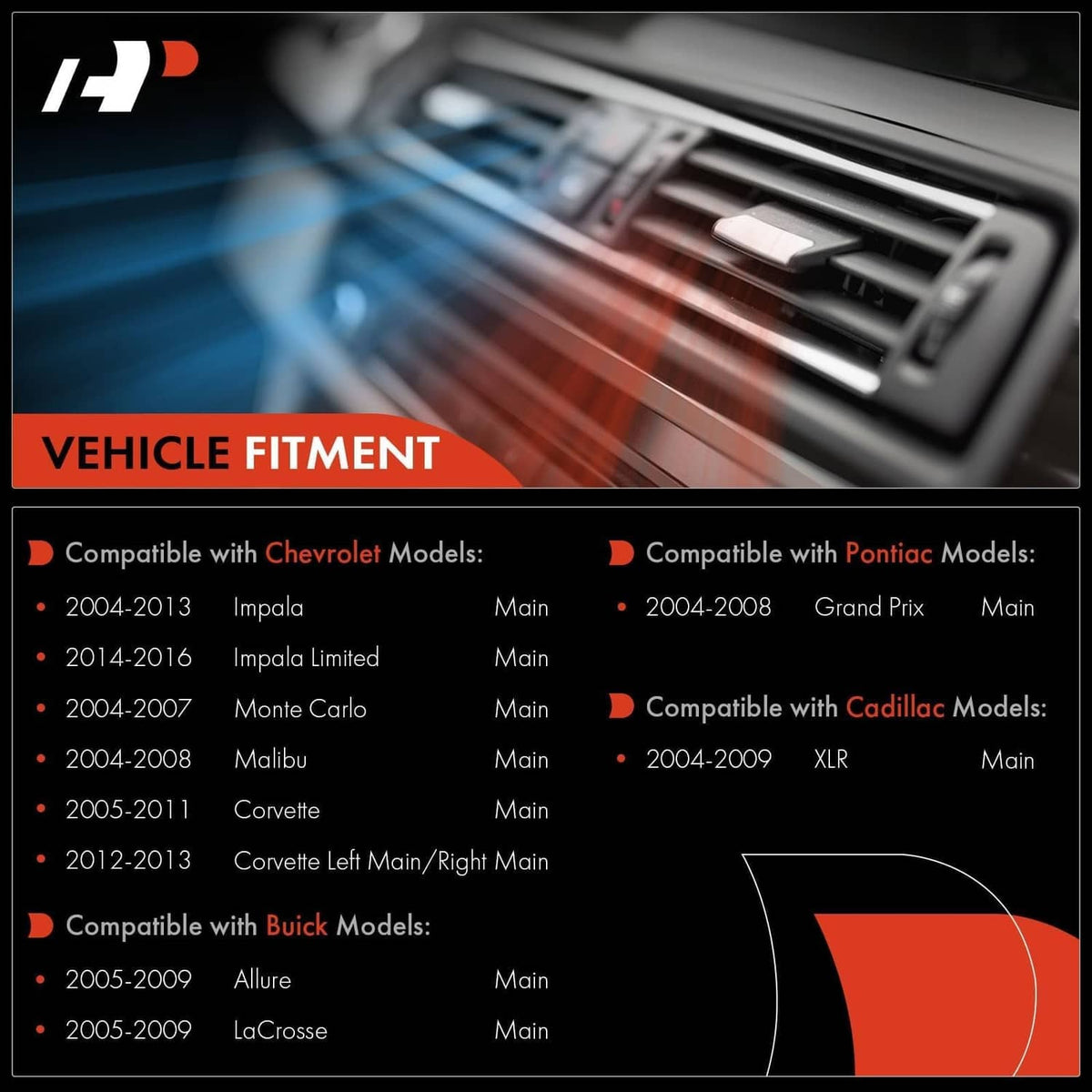 Dashboard air vent with printed vehicle fitment compatibility list