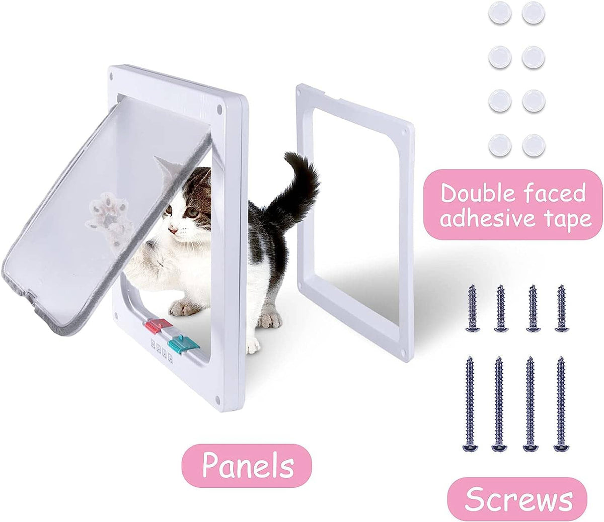 Cat door flap panels with screws and double-faced adhesive tape included