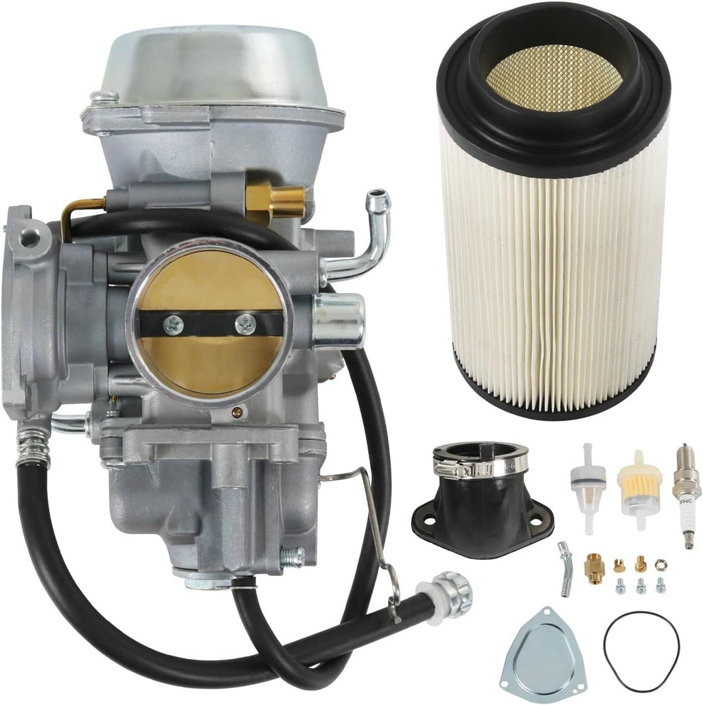 Carburetor assembly with air filter and mounting gasket for ATV engine service