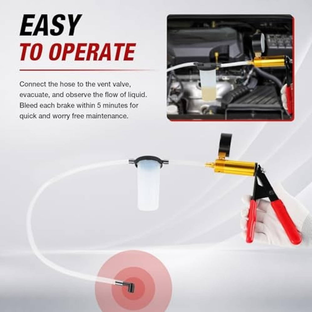 Handheld brake bleeder vacuum pump with clear hose and suction jar