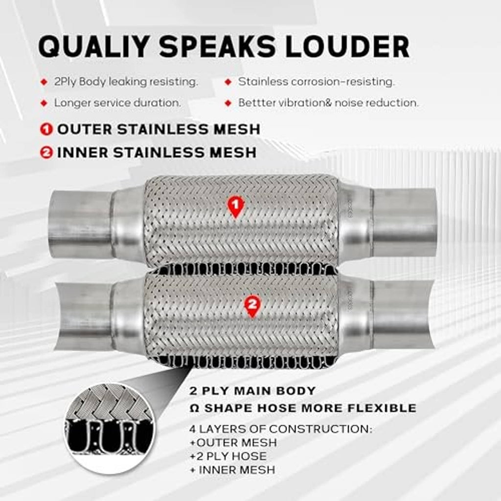 Stainless steel exhaust flex pipe with outer and inner stainless mesh sleeves