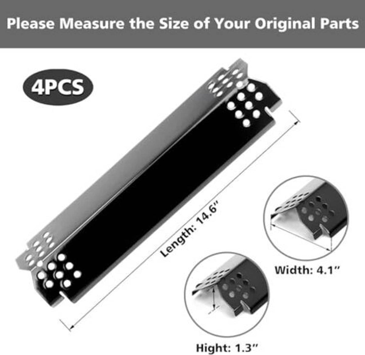 Porcelain steel grill heat plate replacement bar with size markings (4PCS)