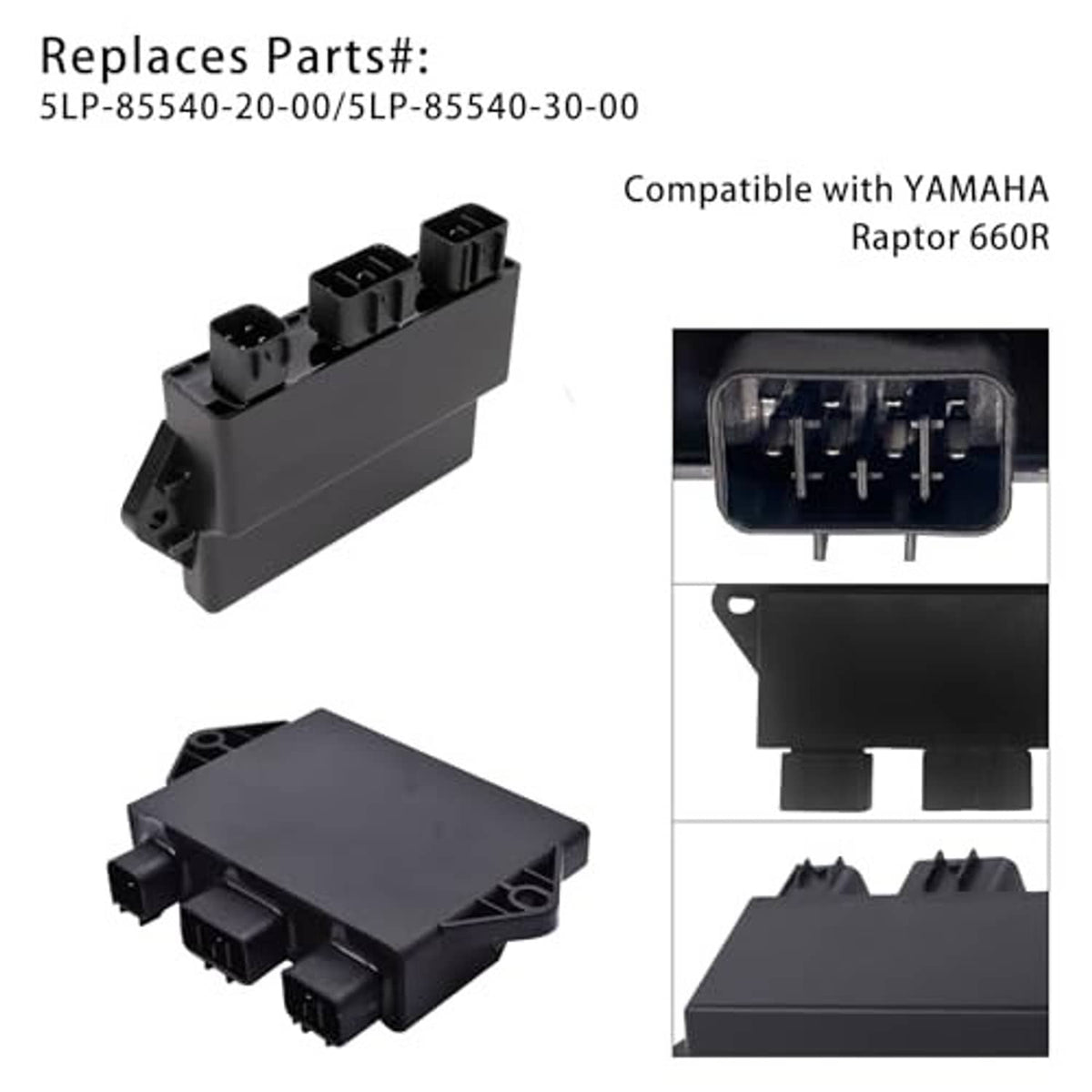 CDI box module unit with multi-port connector, black housing, angled view