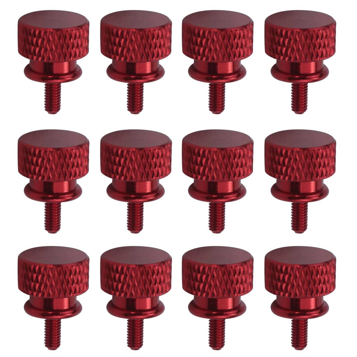 Wine red knurled aluminum thumb screws with threaded studs (12 pack)