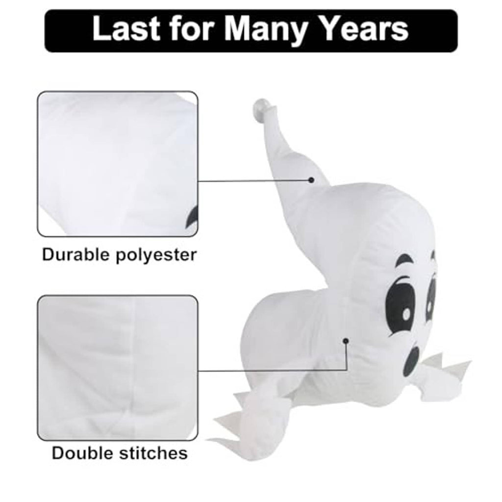 White plush ghost with long tail, big black eyes; suction-cup base for windows