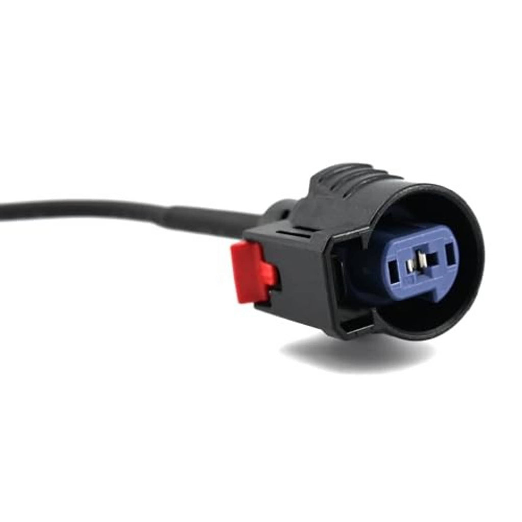 Starter wiring pigtail connector harness with blue connector face and red retention clip