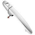 Chrome exterior door handle for front left driver side, angled view with metal spring