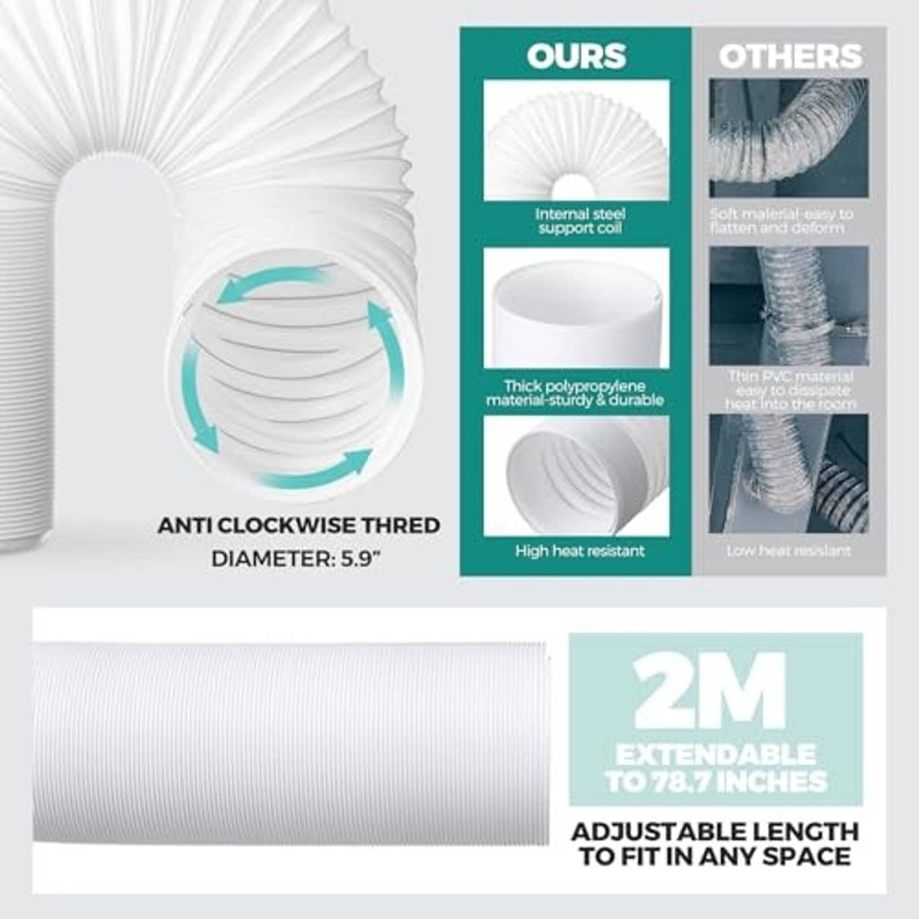 White flexible exhaust hose with anti-clockwise threading; 5.9 in diameter