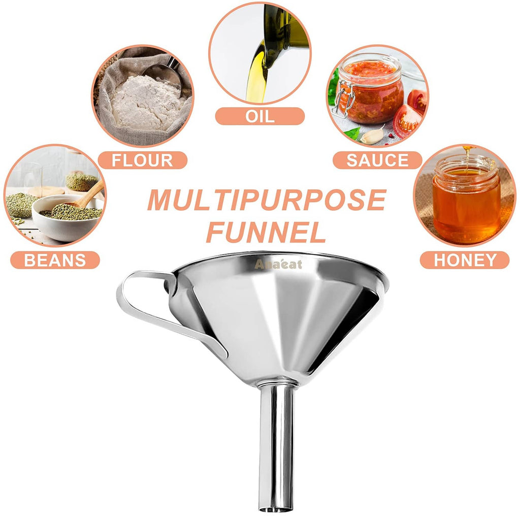 Multipurpose stainless steel funnel with side handle for pouring thick ingredients