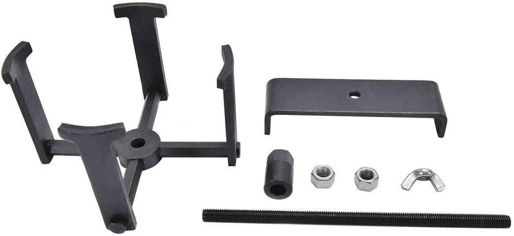 Clutch spring compressor tool parts set with support forks, bolt, and pins