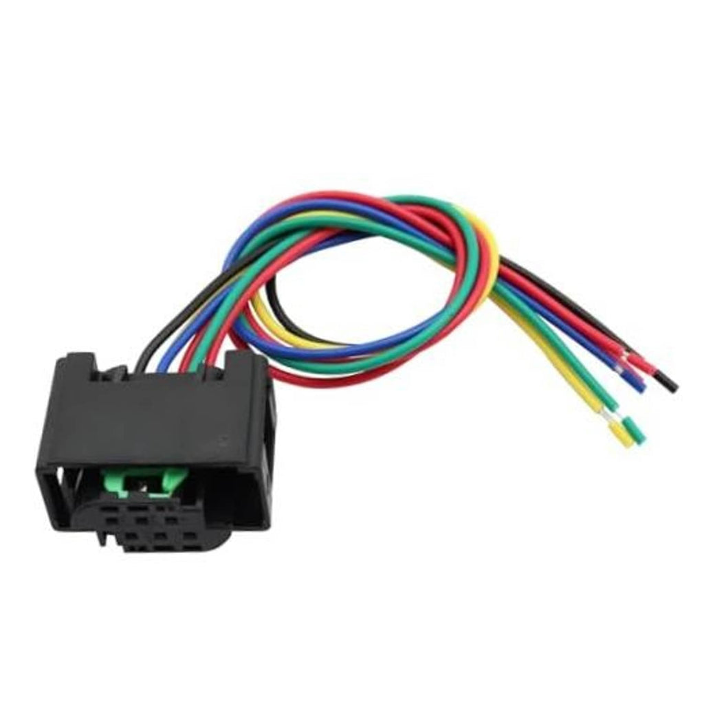 Throttle body connector harness plug with multicolor wire leads and black housing