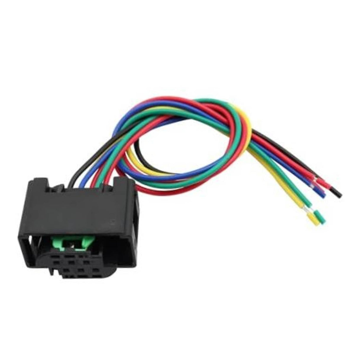 Throttle body connector harness plug with multicolor wire leads and black housing