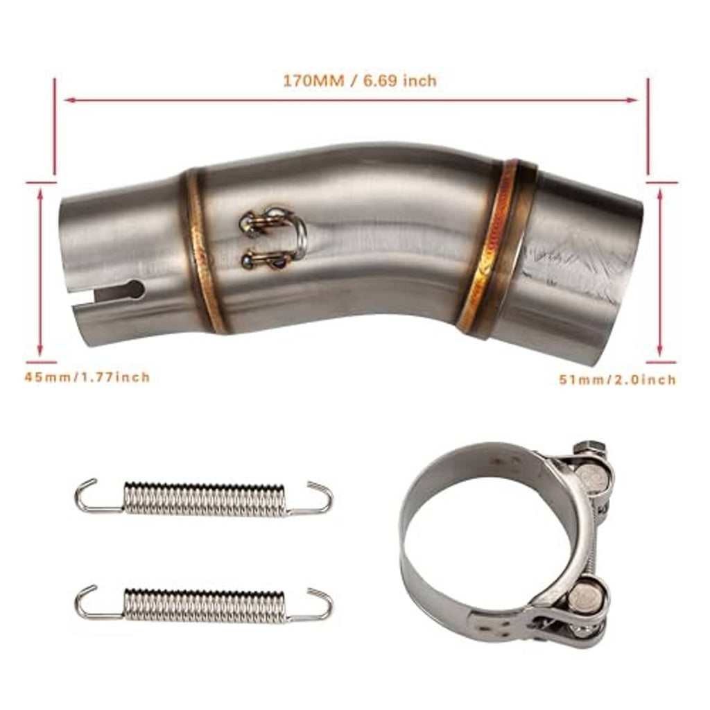 Stainless motorcycle muffler mid pipe adapter with bronze bands and mounting clamp