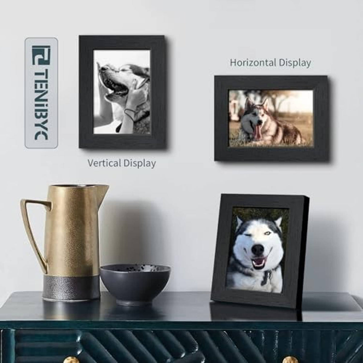 Set of black 5x7 picture frames showing vertical and horizontal display