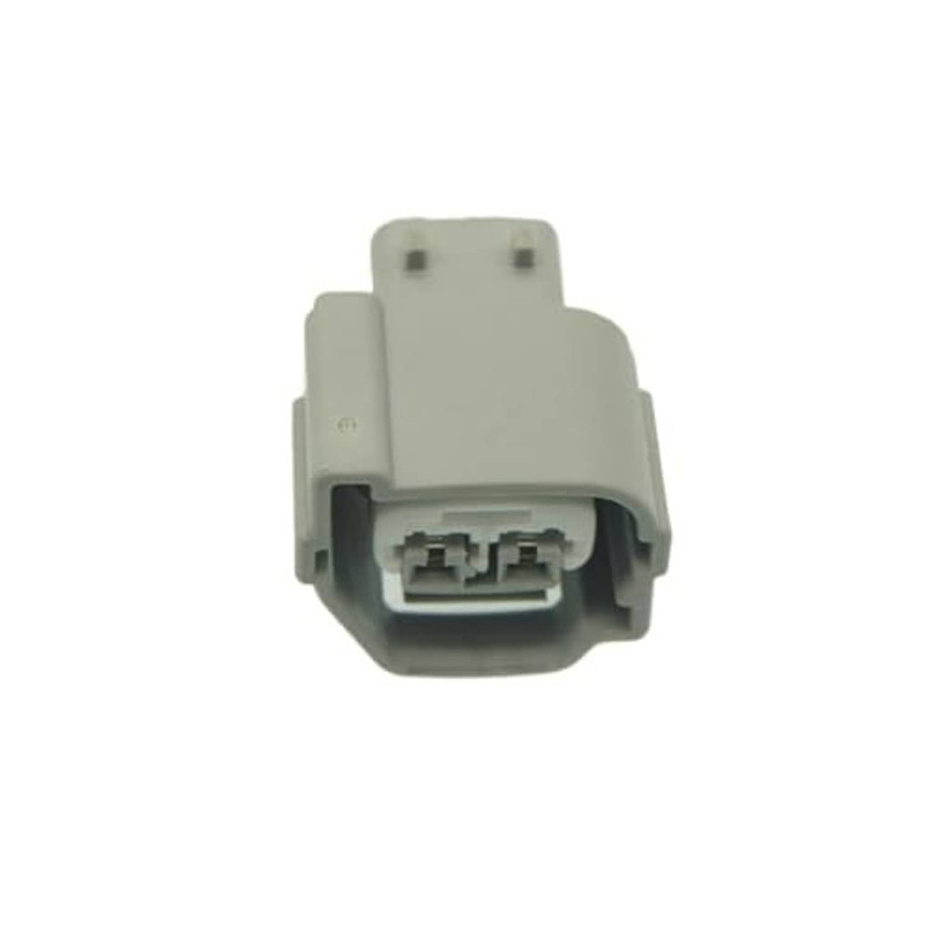 Rear view of gray AC compressor connector plug with internal metal contacts