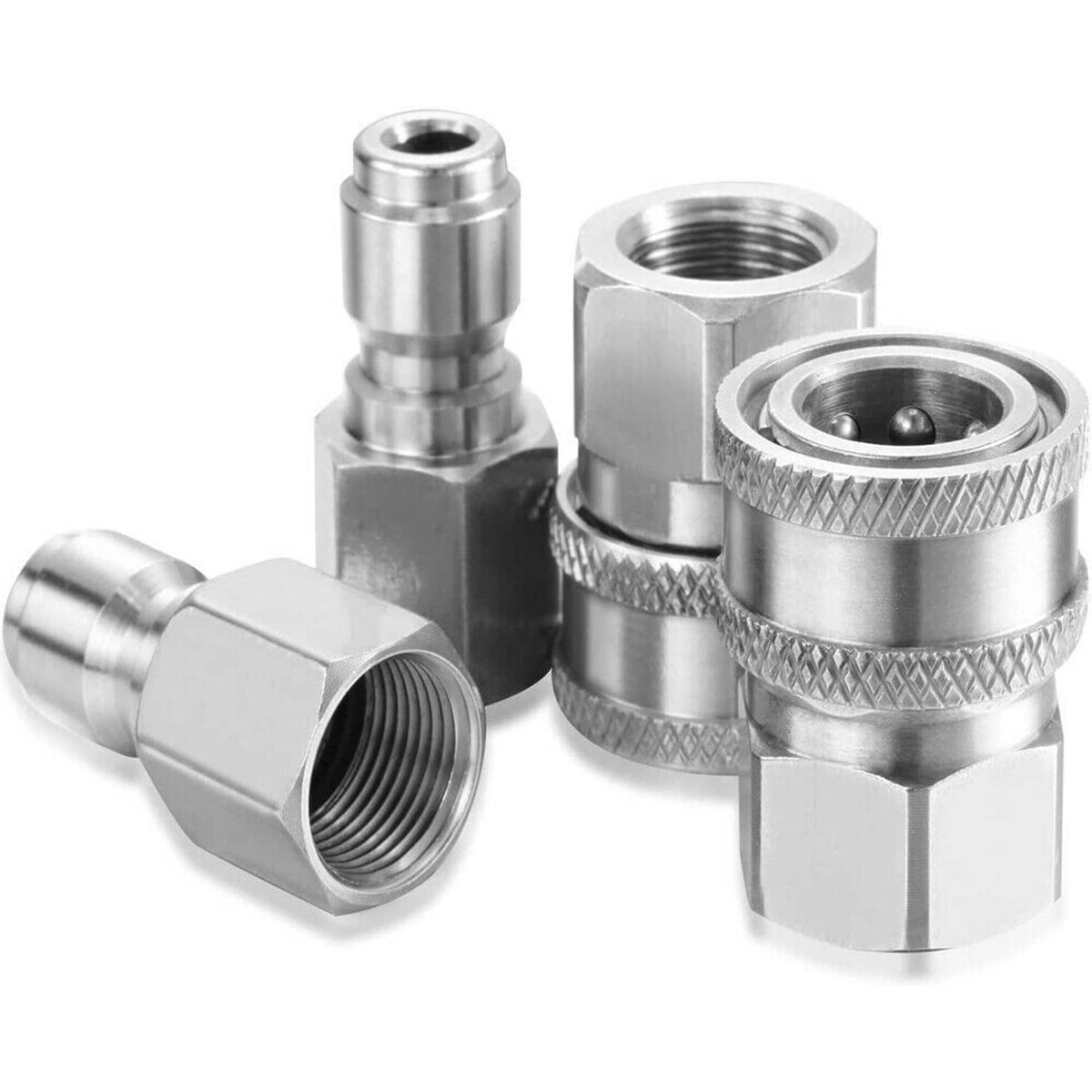 Stainless steel NPT quick connector kit with multiple male and female fittings