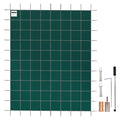 Green inground pool safety cover, grid mesh with anchor springs and installation tools