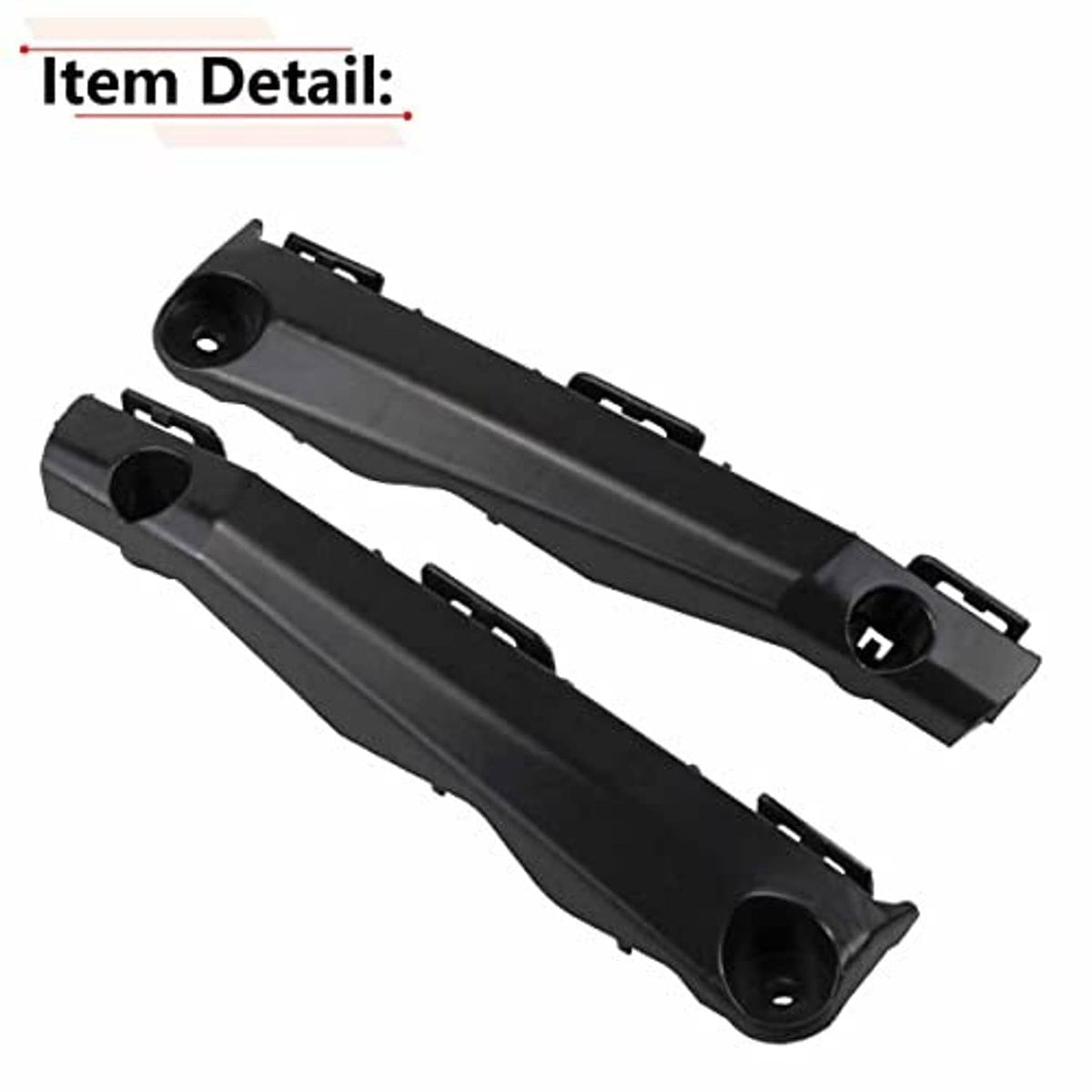 Front bumper bracket set: black plastic beams with oval end openings and clip-style tabs