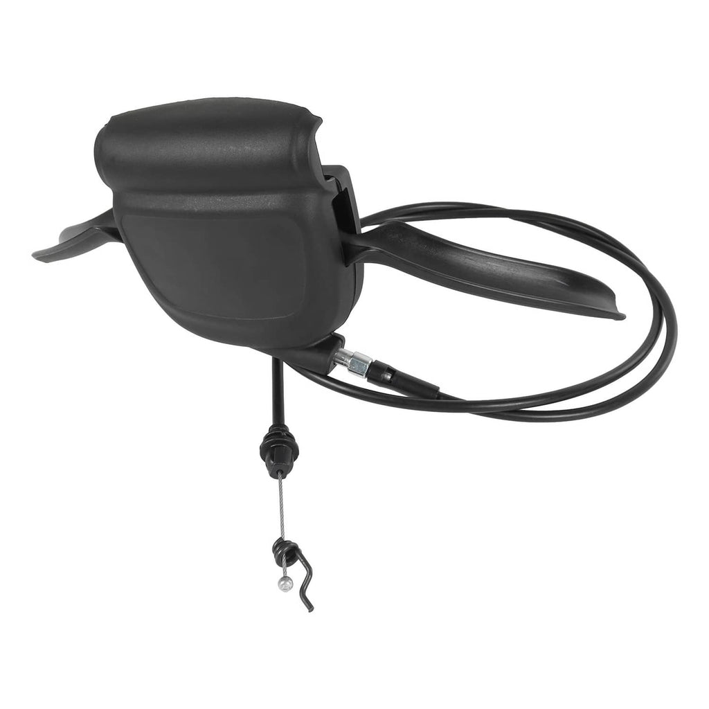 Black drive control cable switch housing with lever handle and cable loop, isolated view