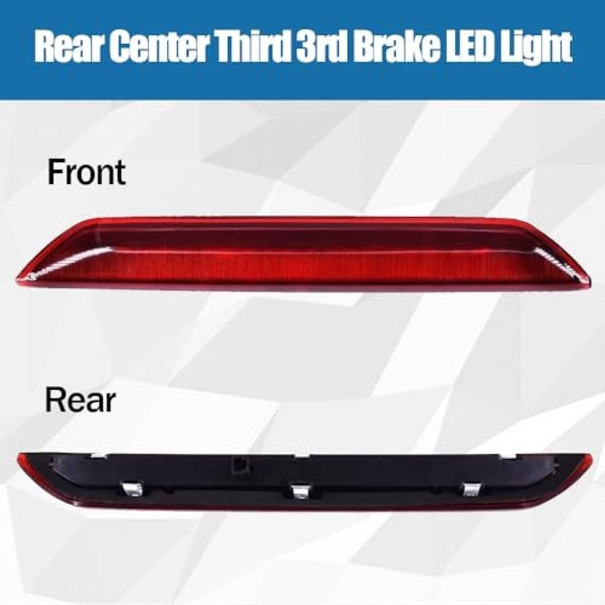 High-mount 3rd brake LED light front and rear views, red lens and black base